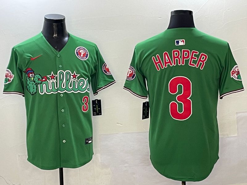 Men Philadelphia Phillies #3 Harper Green Three generations Joint Name Game 2025 Nike MLB Jersey style 1->arizona diamondback->MLB Jersey